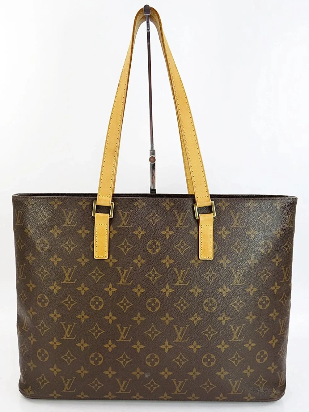 Louis Vuitton Brown Monogram Canvas Tote with Yellow Leather Straps